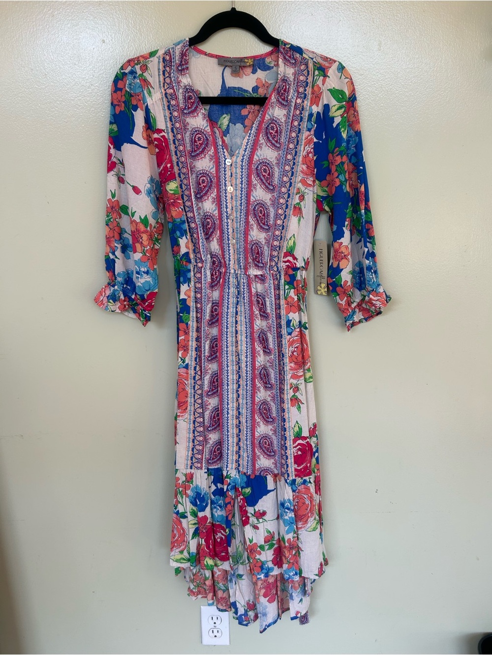 Figueroa & Flower Floral Paisley Mix Midi Dress - Pink & Blue